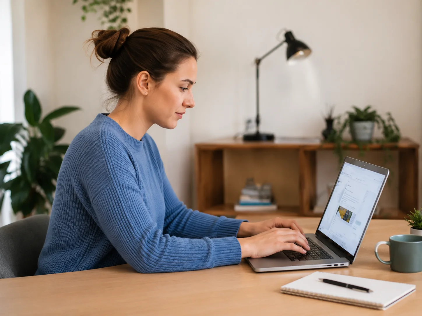 Kandidatin erstellt ihr Profil am Laptop
